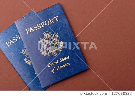 US passport for travelling, flying and doing business. USA document US passport for travelling, flying and doing business. USA document 127688523