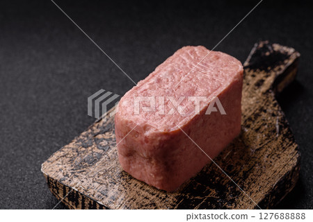 Canned ham, meat, pork, with spices and salt Canned ham, meat, pork, with spices and salt 127688888