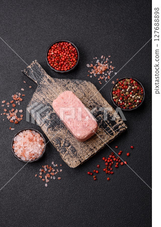 Canned ham, meat, pork, with spices and salt Canned ham, meat, pork, with spices and salt 127688898