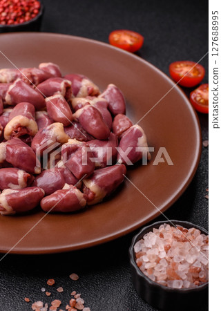 Chicken raw heart, red duck or turkey internal organs as an ingredient Chicken raw heart, red duck or turkey internal organs as an ingredient 127688995
