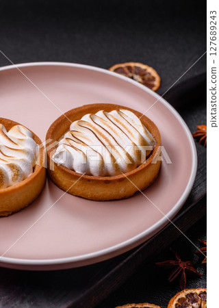 Lemon tart, meringue pie or fruit cream tart 127689243