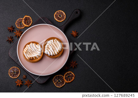 Lemon tart, meringue pie or fruit cream tart Lemon tart, meringue pie or fruit cream tart 127689245
