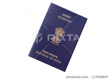 Indian passport for travelling, flying and doing business. India document 127689607