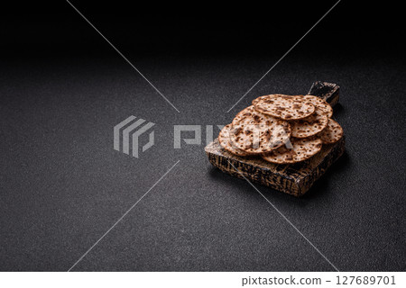 Matzah wheat bread for the Jewish holiday of passover. Kosher matzo bread 127689701