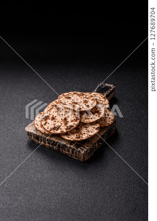 Matzah wheat bread for the Jewish holiday of passover. Kosher matzo bread 127689704