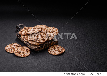 Matzah wheat bread for the Jewish holiday of passover. Kosher matzo bread 127689713