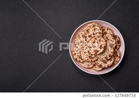 Matzah wheat bread for the Jewish holiday of passover. Kosher matzo bread 127689718