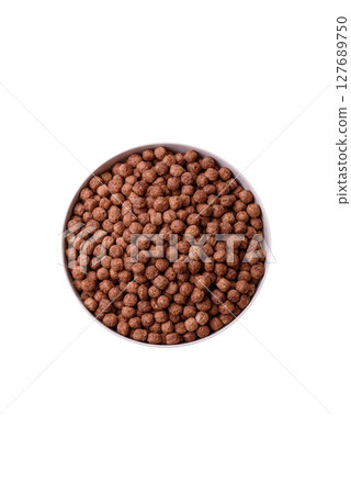 Cereal chocolate corn balls in a bowl Cereal chocolate corn balls in a bowl 127689750