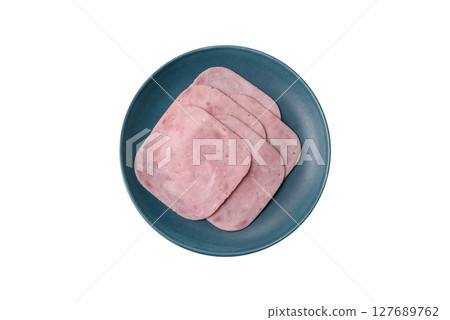 Eating ham and pork slices for the holiday table 127689762