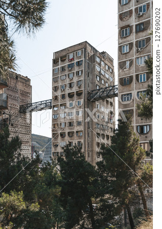 Soviet Brutalist Bridge Buildings in Tbilisi Nutsubidze Plateau Soviet Brutalist Bridge Buildings in Tbilisi Nutsubidze Plateau 127690202