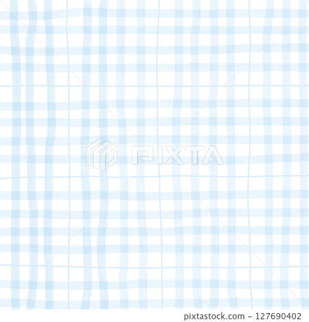Blue Plaid Gingham Madras Check Hand Drawn Background Pattern Overlay 127690402