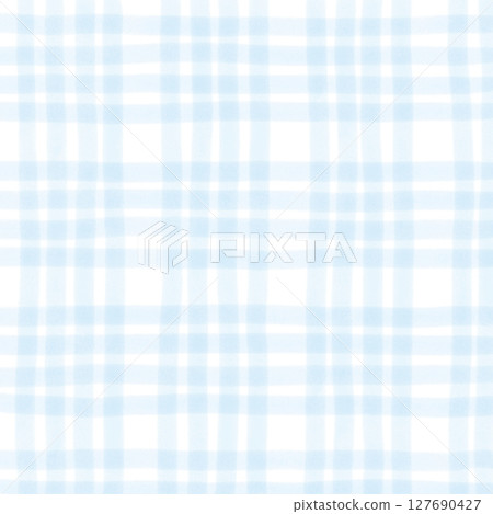 Blue Plaid Gingham Madras Check Hand Drawn Background Pattern Overlay 127690427