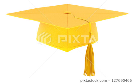 Yellow academic graduation cap for social and natural sciences, library science, information management and agriculture. 3D rendering Yellow academic graduation cap for social and natural sciences, library science, information management and agriculture. 3D rendering 127690466