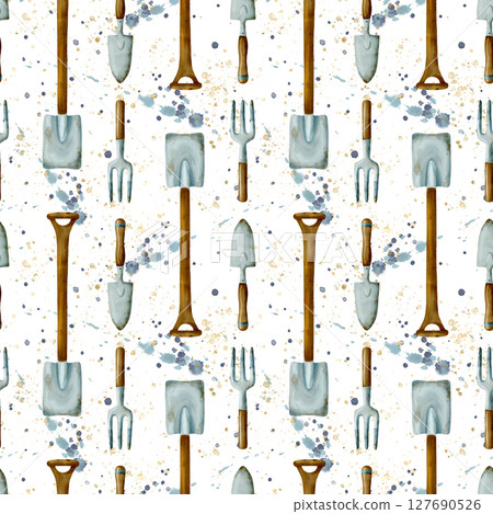 Watercolor Gardening Tools Pattern Illustrations Perfect for Home and Garden Use Today 127690526