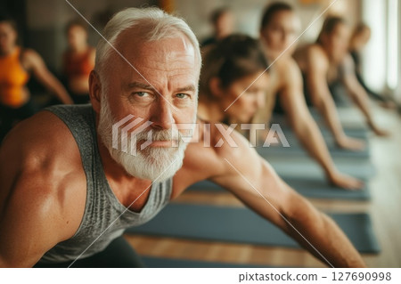 Instructor shows Pilates techniques to engaged class participants Instructor shows Pilates techniques to engaged class participants 127690998