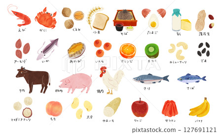 Set of 28 specific ingredients - watercolor-style hand-drawn illustrations Set of 28 specific ingredients - watercolor-style hand-drawn illustrations 127691121