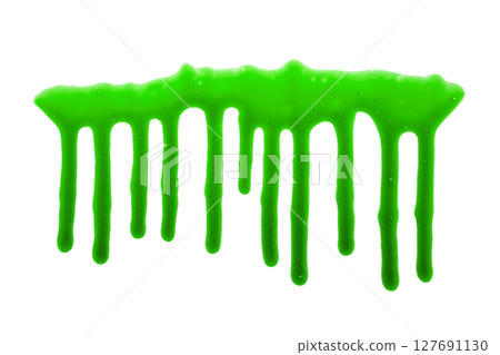Dripping green liquid isolatd on white background for halloween design  127691130