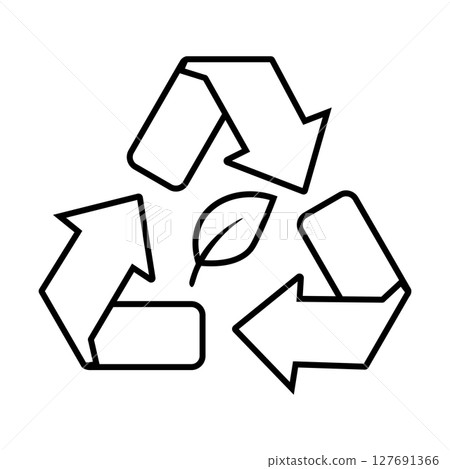 Recycle symbol and leaf monochrome icon 127691366