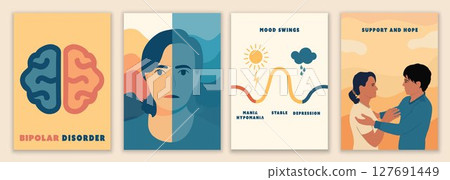 Bipolar disorder brochure with mood swings support hope and mental health infographic design 127691449