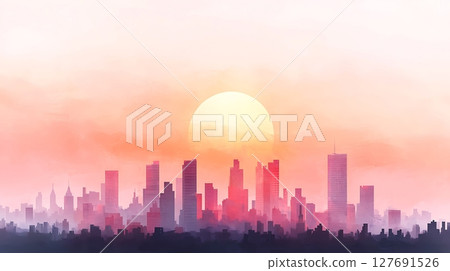 city skyline at sunset 127691526