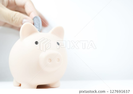 A simple photo of a piggy bank that evokes the idea of saving and saving money 127691637