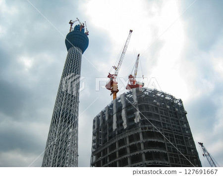 Tokyo Skytree Town under construction in Sumida Ward, Tokyo, August 2010 127691667
