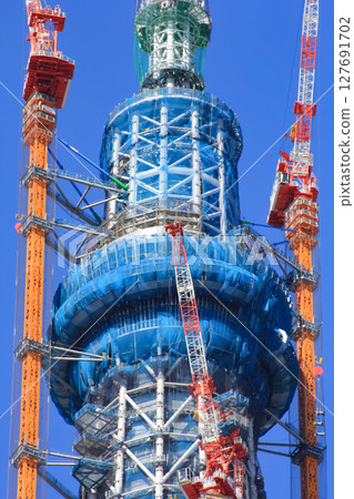 Tokyo Skytree Town under construction in Sumida Ward, Tokyo, March 2011 Tokyo Skytree Town under construction in Sumida Ward, Tokyo, March 2011 127691702