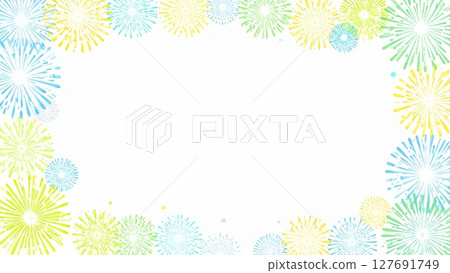 夏日煙火邊框水彩手繪風格背景素材16：9尺寸AI生成素材 127691749