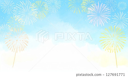 夏日煙火邊框水彩手繪風格背景素材16:9尺寸AI生成素材 夏日煙火邊框水彩手繪風格背景素材16:9尺寸AI生成素材 127691771