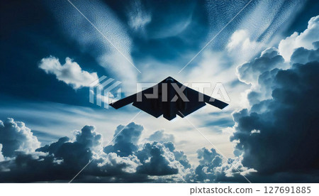 一架隱形戰鬥機在天空中飛行的輪廓 127691885