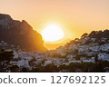 Sunset over Capri Island, Italy with stunning coastal views. 127692125