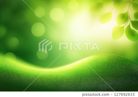 圓形散景映照在新鮮的綠葉中 127692633