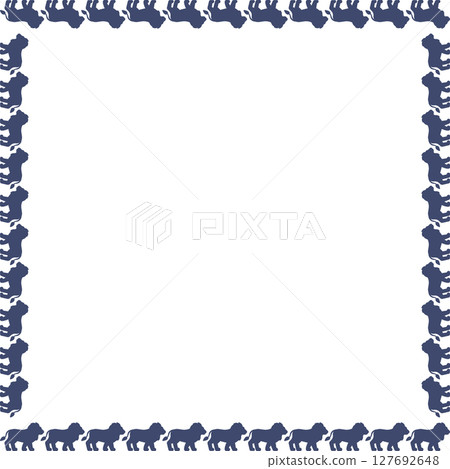 Lion frame. Savannah lion silhouette. Wildlife animal on white background border with empty space 127692648