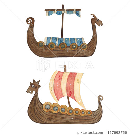 Set of two wooden boats in the shape of dragons 127692766