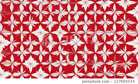 A minimalist decorative frame with a vermilion and white hemp leaf decorative pattern | Japanese-style template material 127693534