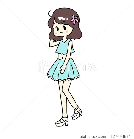 A girl wearing a swimsuit and flower decorations A girl wearing a swimsuit and flower decorations 127693635