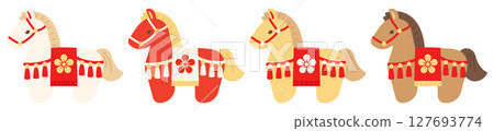 Horse-luck divine horse decoration | New Year's card New Year material illustration 4 color set 127693774
