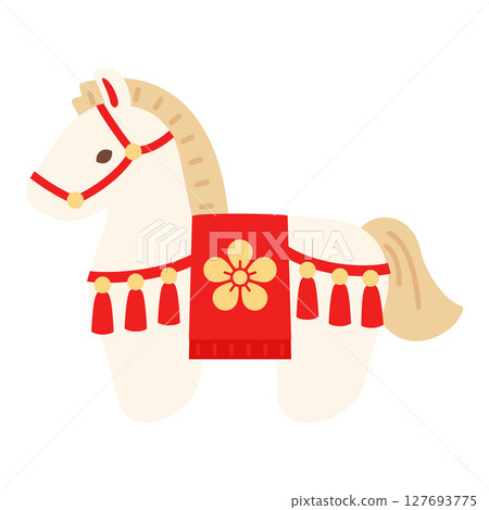 White horse decoration for the year of the horse | New Year's card illustration 127693775