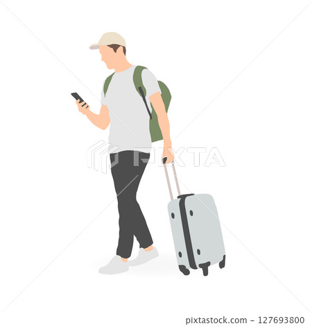 A man traveling and walking with a suitcase 127693800