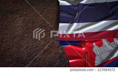 The Thailand and Cambodia flag for Background concept 3d Rendering. 127694072