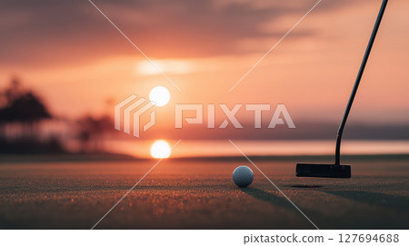 日落果嶺和推桿擊球 127694688
