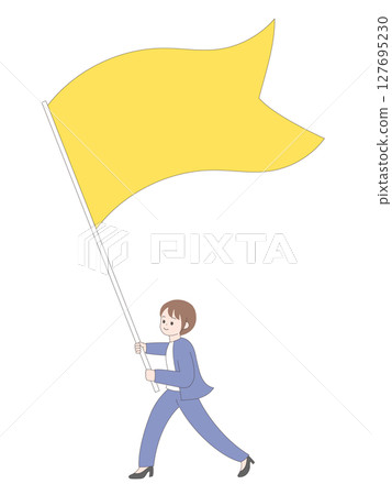 一名身穿西裝的女子揮舞著國旗的插圖 127695230