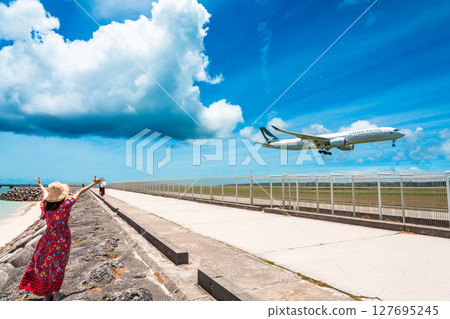 Impressive passenger plane 17end beach resort portrait 127695245