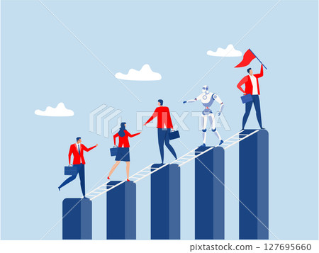 Teamwork ,business people help team climbing growth chart. employee career path or partnership support to help business growing,motivation to win together concept Teamwork ,business people help team climbing growth chart. employee career path or partnership support to help business growing,motivation to win together concept 127695660