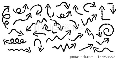 A simple set of black arrow icons in a crayon style A simple set of black arrow icons in a crayon style 127695992