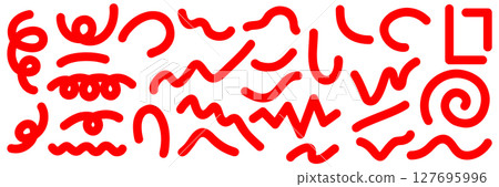 Set of red wavy and curved thick lines Set of red wavy and curved thick lines 127695996