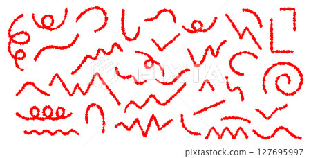 Set of red wavy and curved thin lines 127695997