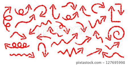 A simple set of red arrow icons in a crayon style A simple set of red arrow icons in a crayon style 127695998