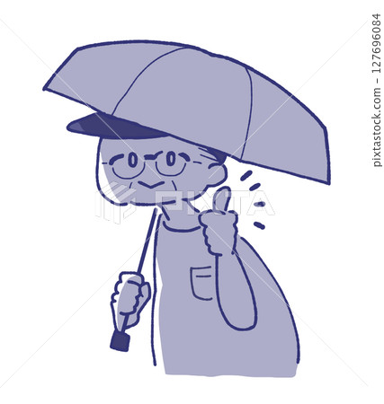 Cute simple line illustration of an old man using a parasol Cute simple line illustration of an old man using a parasol 127696084