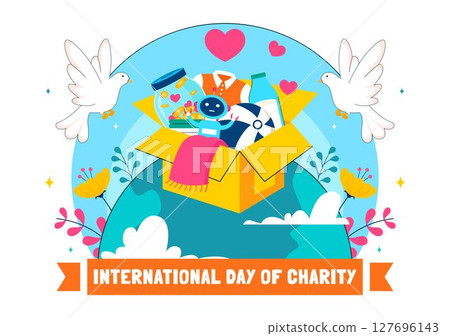 International Day of Charity Vector Illustration on September 5th Featuring a Donation Package and Love Concept by a Volunteer in a Flat Background 127696143